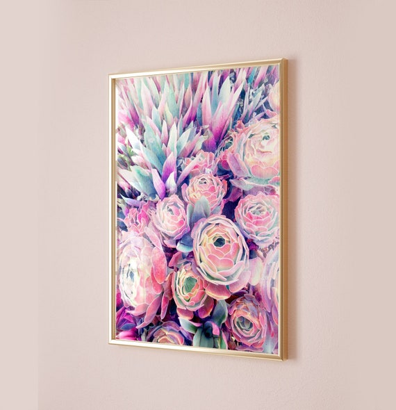 Succulent Colorful Wall Art Print, Maximalist Wall Art Decor, Hot Pink Poster, Purple Aqua Picture, Digital Download