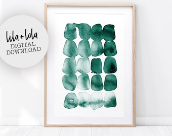 Green Print, Abstract Painting, Watercolour Wall Art, Printable Digital Download, Teal Green Decor, Large Poster, Brush Strokes, Ink