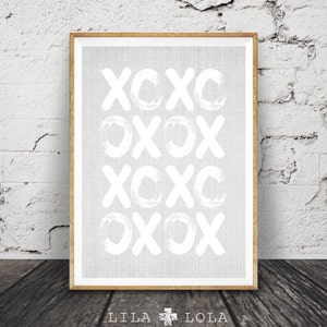 XOXO Wall Art Print, Grey and White Decor, Printable, Instant Download, Typography Poster, Hand Painted Letters, Quote, Scandinavian