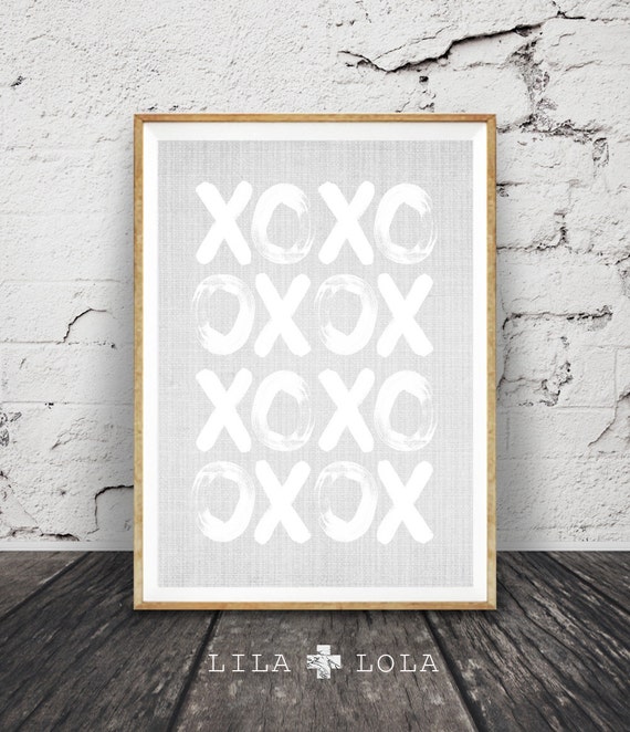 XOXO Wall Art Print, Grey and White Decor, Printable, Instant Download, Typography Poster, Hand Painted Letters, Quote, Scandinavian