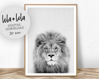 Lion Nursery Print: Black and White Animal Portrait (Digital Download)
