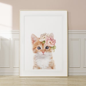 Kitten Wall Art Print with Flower Crown ~ Girls Bedroom Decor ~ Printable Digital Download