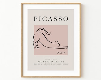 Picasso Print ~ Line Art Drawing Sketch of a Cat ~ Exhibition Poster ~ Printable Digital Download