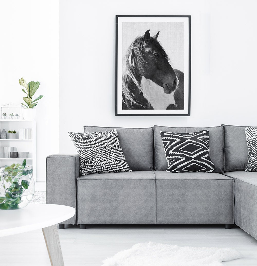 Horse Print, Photography Black and White Wall Art, Digital Download