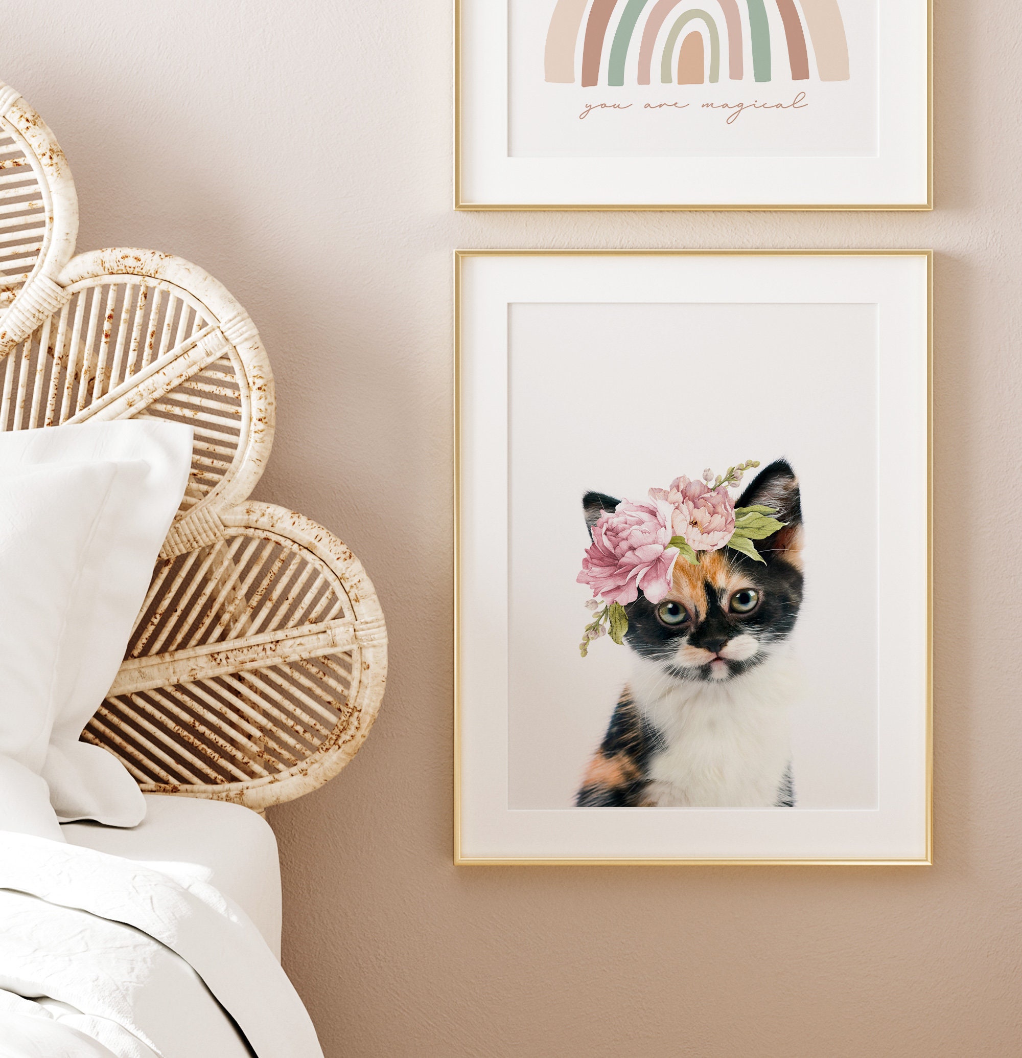 Floral Crown Kitten Print: Calico Cat Wall Art (digital Download) - Etsy
