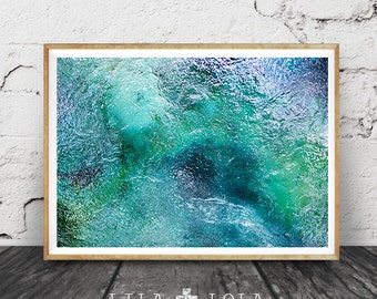 Tropical Abstract Water Photography, Printable Wall Art Print, Mataranka Spring, Australia, Modern, Blue Green Teal Turquoise Home Decor