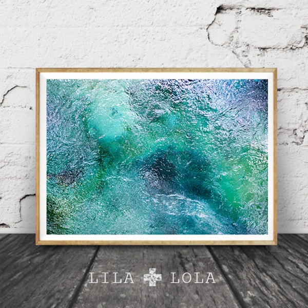 Tropical Abstract Water Photography, Printable Wall Art Print, Mataranka Spring, Australia, Modern, Blue Green Teal Turquoise Home Decor