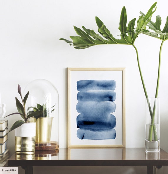 Navy Blue Abstract Print ~ Printable Wall Art ~  Watercolour Brush Stroke Painting ~ Hamptons Beach House Style Decor
