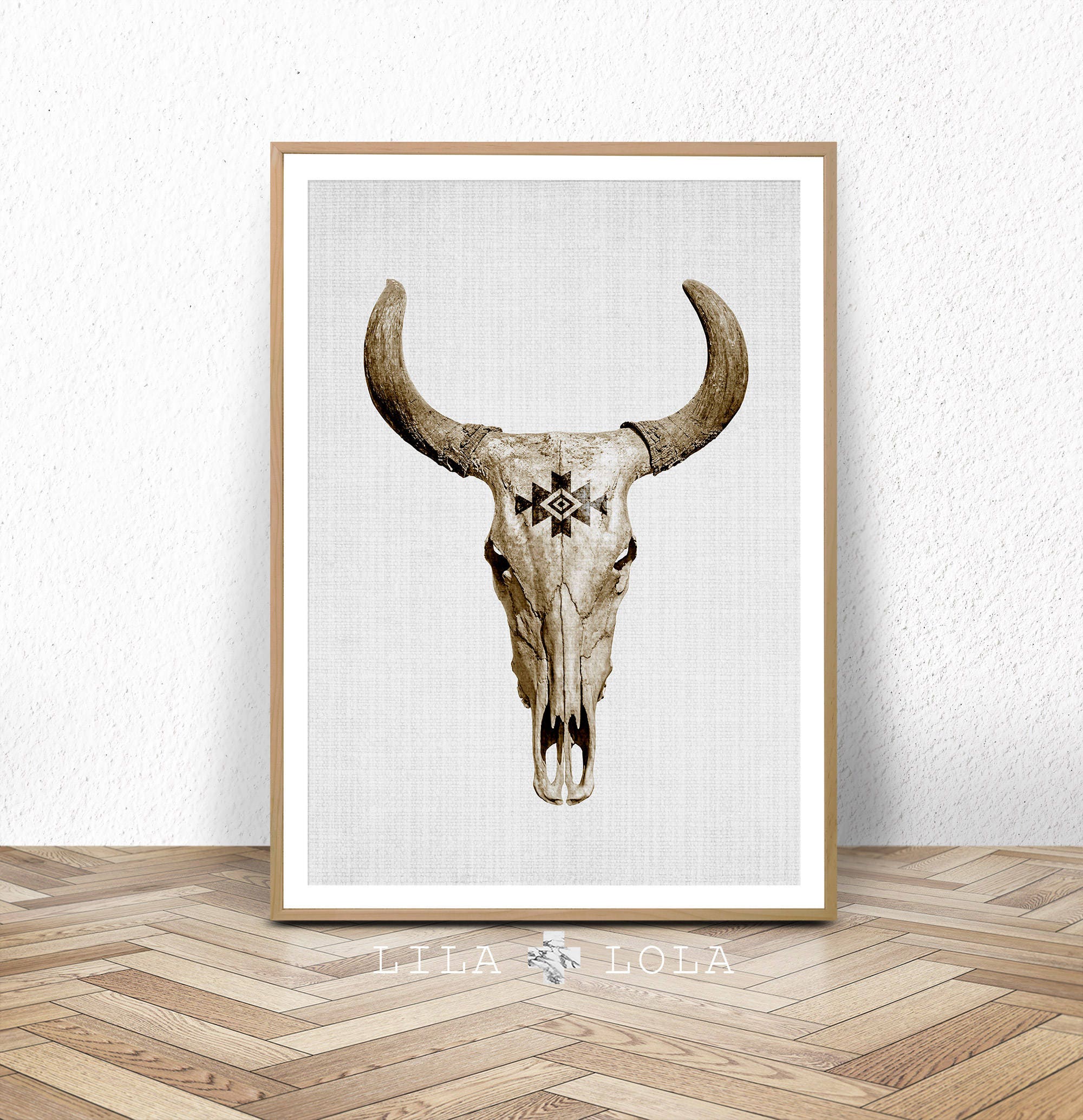 Bull Skull Print Cow Horns Wall Art Boho Decor Modern Etsy