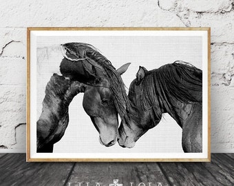 Wild Horses Black and White Photography Print (Digital Download)