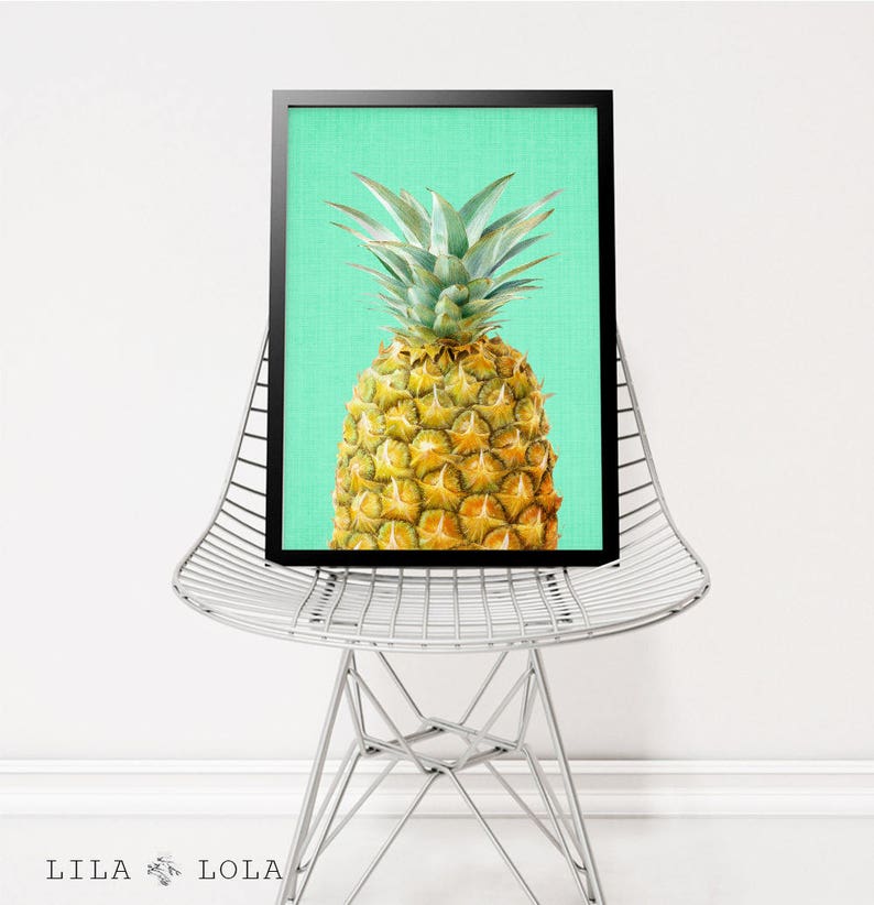 Pineapple Print, Fruit Wall Art, Kitchen Decor, Tropical Printable Large Poster, Digital Fruit Download, Modern Minimalist Kitchen Decor image 3