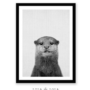 Otter Print, Nursery Wall Art Decor, Black and White Photo, Minimalist, Nautical Sea Animal, Marine Life, Printable Poster, Digital Download image 2