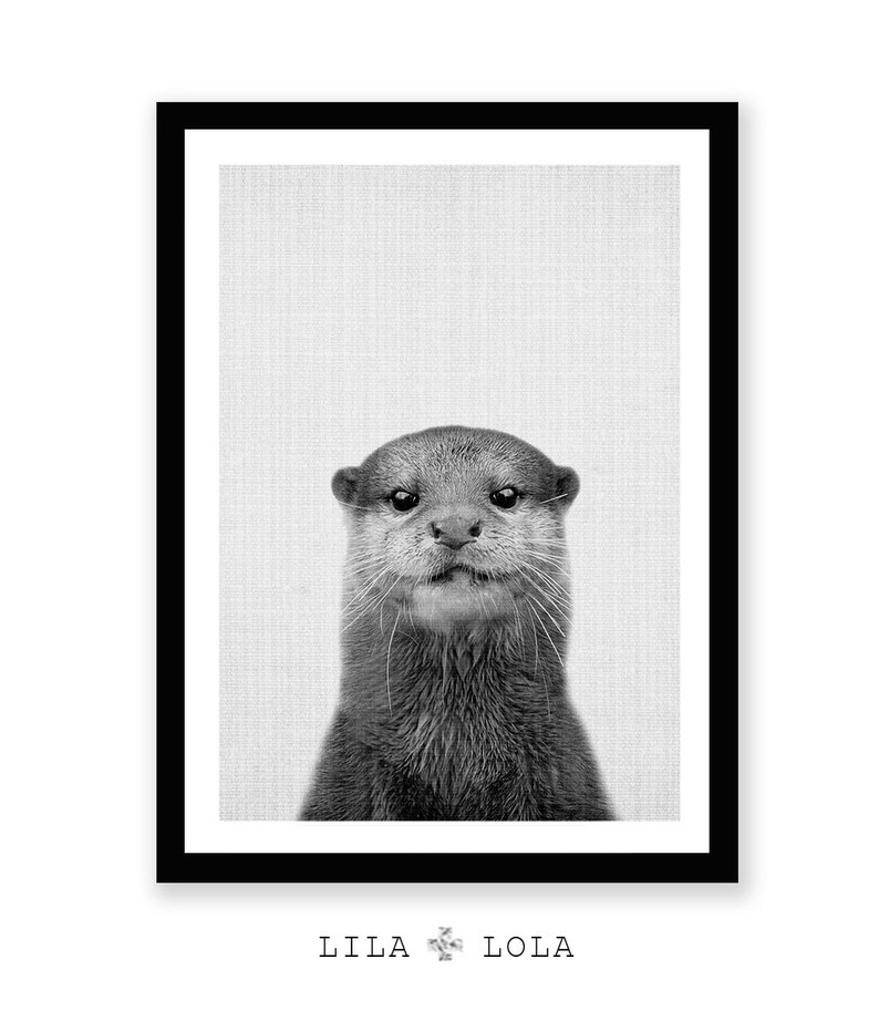 Otter Print, Nursery Wall Art Decor, Black and White Photo, Minimalist, Nautical Sea Animal, Marine Life, Printable Poster, Digital Download image 2