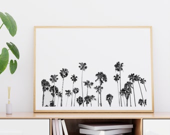 Black and White Palm Tree Print, Beach Wall Art Decor, Landscape Photography, Large Printable Poster, Instant Digital Download, Minimalist