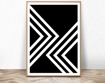 Black and White Print, Abstract Art, Geometric Scandinavian Wall Art, Mid Century Modern Printable, Large Digital Download Minimalist Poster