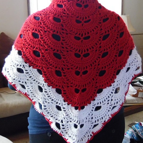 Red and White Virus Shawl, Crocheted Christmas Wrap, Small Women's Shawl, Soft Acrylic Yarn Wrap, Handmade Shawl for Girls, Gift for Grandma