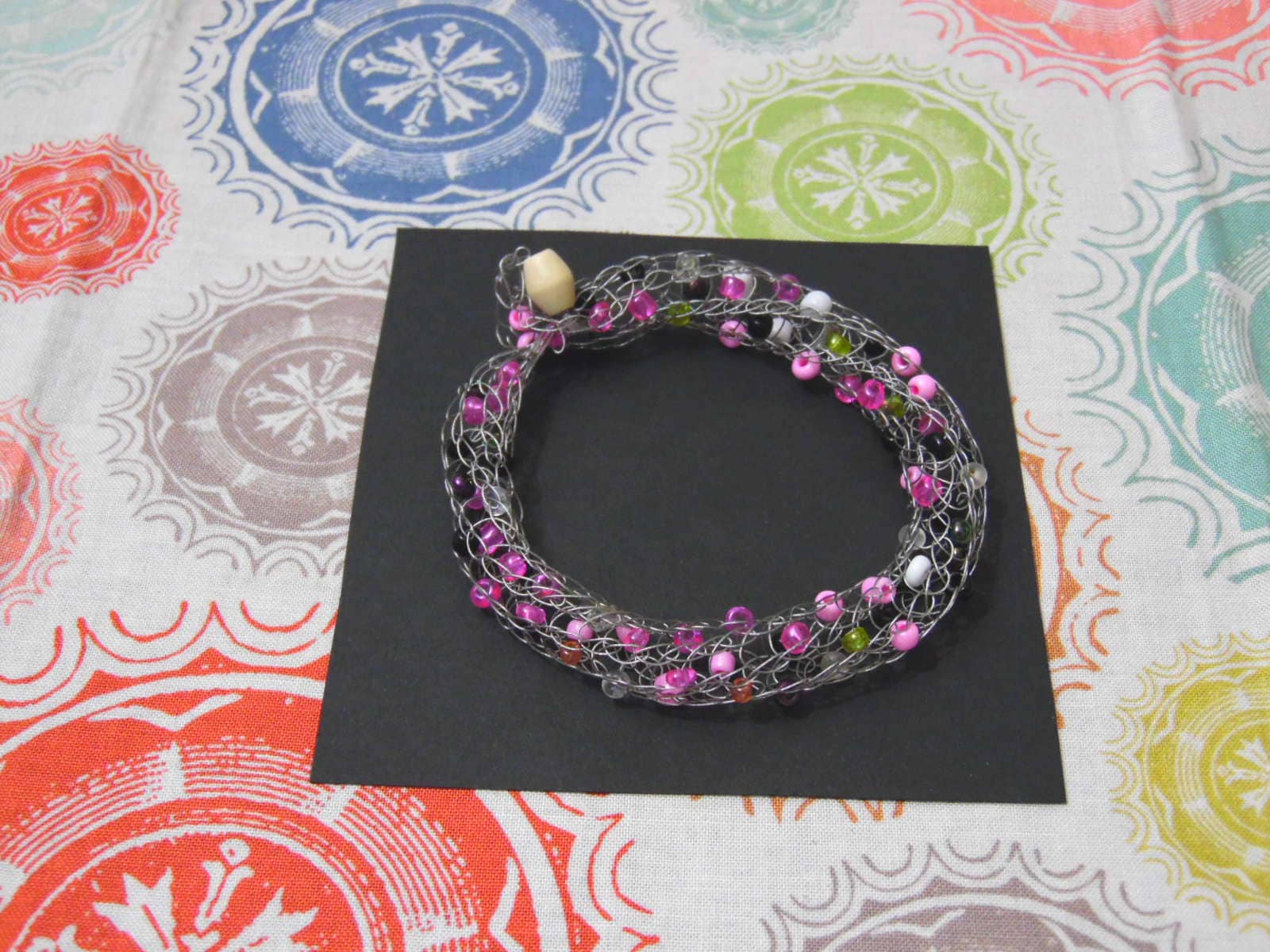 French Knit Wire Bracelet Pink Glass -