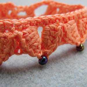 Just Peachy Fantasy Leaves Bracelet, Crochet Unisex Jewelry, Hypoallergenic Cotton Bracelet, Leaf Bracelet with Glass Beads, Role-Playing image 1