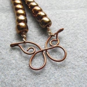 Copper Butterfly Necklace, Long Chain Jewelry with Metal Pony Beads, Spring Vibes Statement Necklace, Wire Wrapped Butterfly Pendant