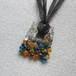 Kiln Cast Glass Pendant: Bull's Eye Frit Balls Glass Necklace, Textured Abstract Art Choker
