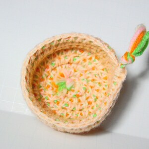 Crochet Rope Bowl, Kumihimo Bowl, Small Desk Basket, Hanging Organizer, Spring Colors Coiled Bowl, Pink, Orange, Green, White Valet Tray