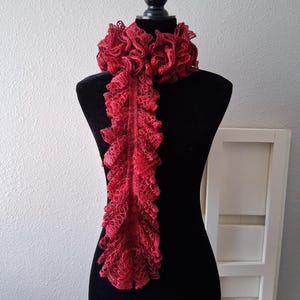 Double Sided Ruffle Scarf: Red Sparkles, Hand Knit, Thick for Winter