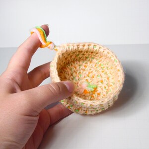 Crochet Rope Bowl, Kumihimo Bowl, Small Desk Basket, Hanging Organizer, Spring Colors Coiled Bowl, Pink, Orange, Green, White Valet Tray image 9