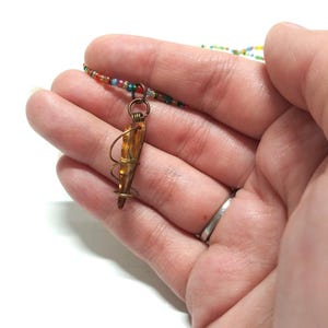 Wire Wrapped Shell Necklace, Glass Bead Necklace with Wrapped Pendant, Seed Beads and Shell Necklace, Girl&#39;s Rainbow Jewelry, Gift for Women