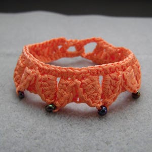 Just Peachy Fantasy Leaves Bracelet, Crochet Unisex Jewelry, Hypoallergenic Cotton Bracelet, Leaf Bracelet with Glass Beads, Role-Playing image 2