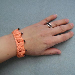 Just Peachy Fantasy Leaves Bracelet, Crochet Unisex Jewelry, Hypoallergenic Cotton Bracelet, Leaf Bracelet with Glass Beads, Role-Playing image 3