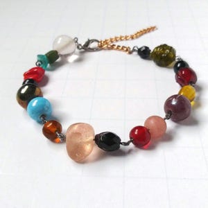 Eclectic Glass Bead Segment Bracelet, Women&#39;s Unique Fragile Jewelry, Multi-color Glass Bracelet For Her, Textured Glass Bead Bracelet