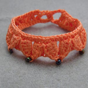 Just Peachy Fantasy Leaves Bracelet, Crochet Unisex Jewelry, Hypoallergenic Cotton Bracelet, Leaf Bracelet with Glass Beads, Role-Playing image 4
