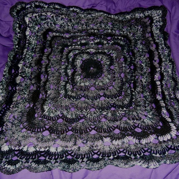 Black and Grey Virus Patterned Blanket, Gray Crochet Baby Afghan, 100% Cotton Security Blanket, Baby Gifts Comfort Blanket, Baby Shower Gift