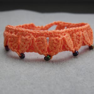 Just Peachy Fantasy Leaves Bracelet, Crochet Unisex Jewelry, Hypoallergenic Cotton Bracelet, Leaf Bracelet with Glass Beads, Role-Playing image 8