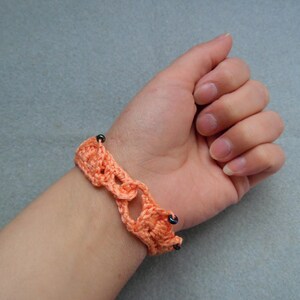 Just Peachy Fantasy Leaves Bracelet, Crochet Unisex Jewelry, Hypoallergenic Cotton Bracelet, Leaf Bracelet with Glass Beads, Role-Playing image 9