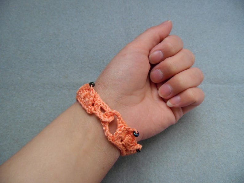 Just Peachy Fantasy Leaves Bracelet, Crochet Unisex Jewelry, Hypoallergenic Cotton Bracelet, Leaf Bracelet with Glass Beads, Role-Playing image 9
