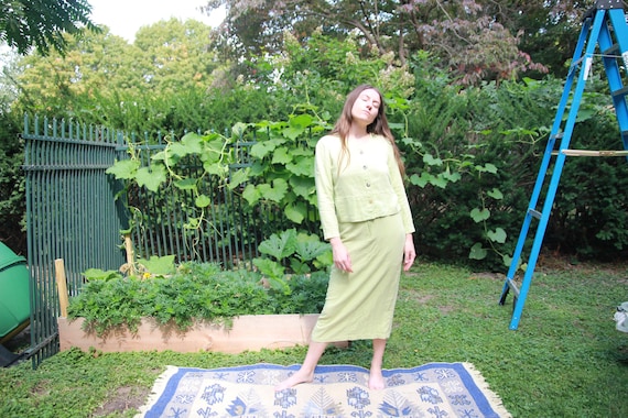 Green linen skirt set