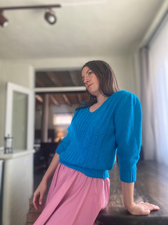 Blue puff sleeve sweater