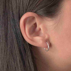 Sterling Silver 925 handmade Helix round circle 12mm hoops simple plain Helix Huggie Silver creolen hoop earring Tiny hoop cartilage earring