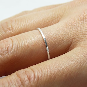 Super Thin Silver Hammered Stacking Ring Silver Wedding Band Delicate Super Skinny 1mm Stacking Rings Thumb Silver Ring Hammered  Dainty