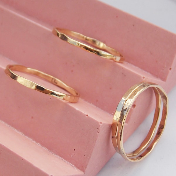 Thin Dainty 14k Gold Hammered Stacking Ring Gold Filled dainty band Stacking Rings Thumb Gold Ring Hammered Gold Dainty, Silver Ring Thumb