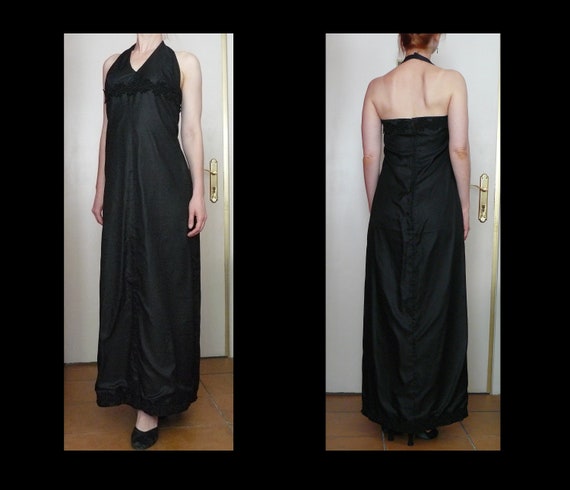Vintage 70s black halter maxi dress w/ empire wai… - image 1