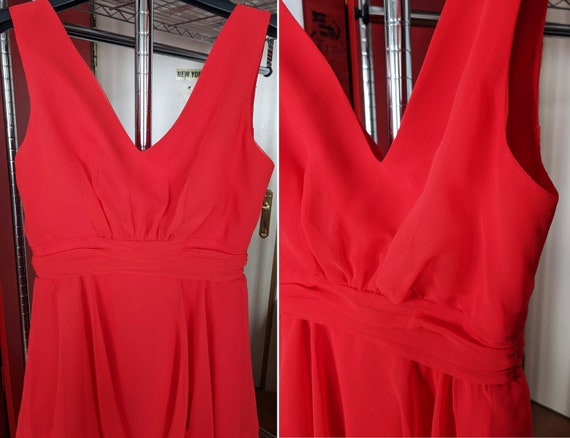 Vintage 70s red chiffon maxi dress - sleeveless e… - image 8
