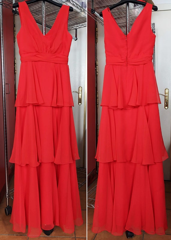 Vintage 70s red chiffon maxi dress - sleeveless e… - image 7