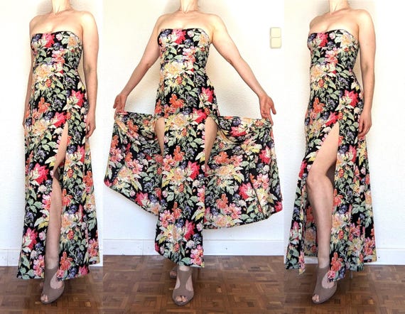 Vintage 90s Strapless Tropical Print Maxi Dress W/ Sweetheart Neckline &  Skirt Slits - Summer / Beach Gown Made in Australia - Size S / XS - Etsy  Australia