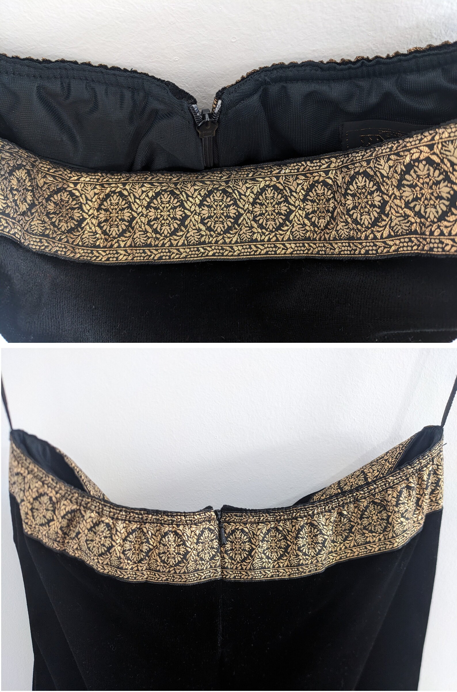 Vintage 80s Black Velvet Mini Dress W/ Gold Embroidered Trim ...