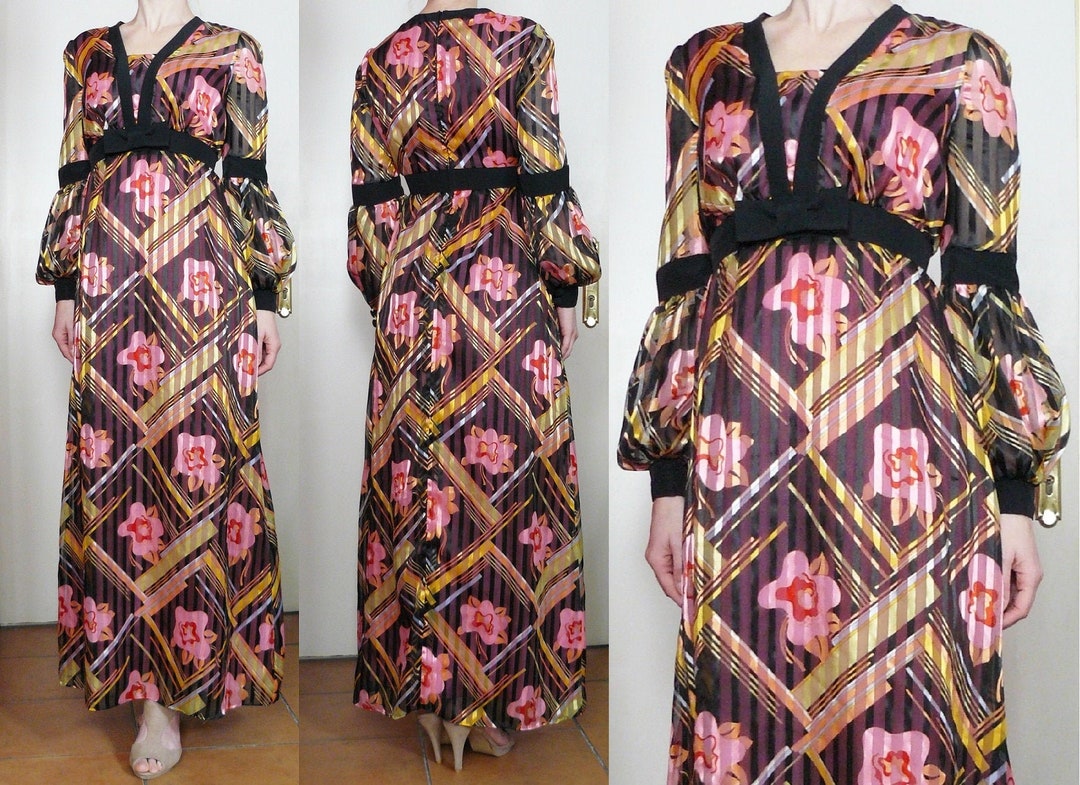 60s/70s Exquisitemod/bohemian Empire Waist Maxi Party Gown By Designer Handmade