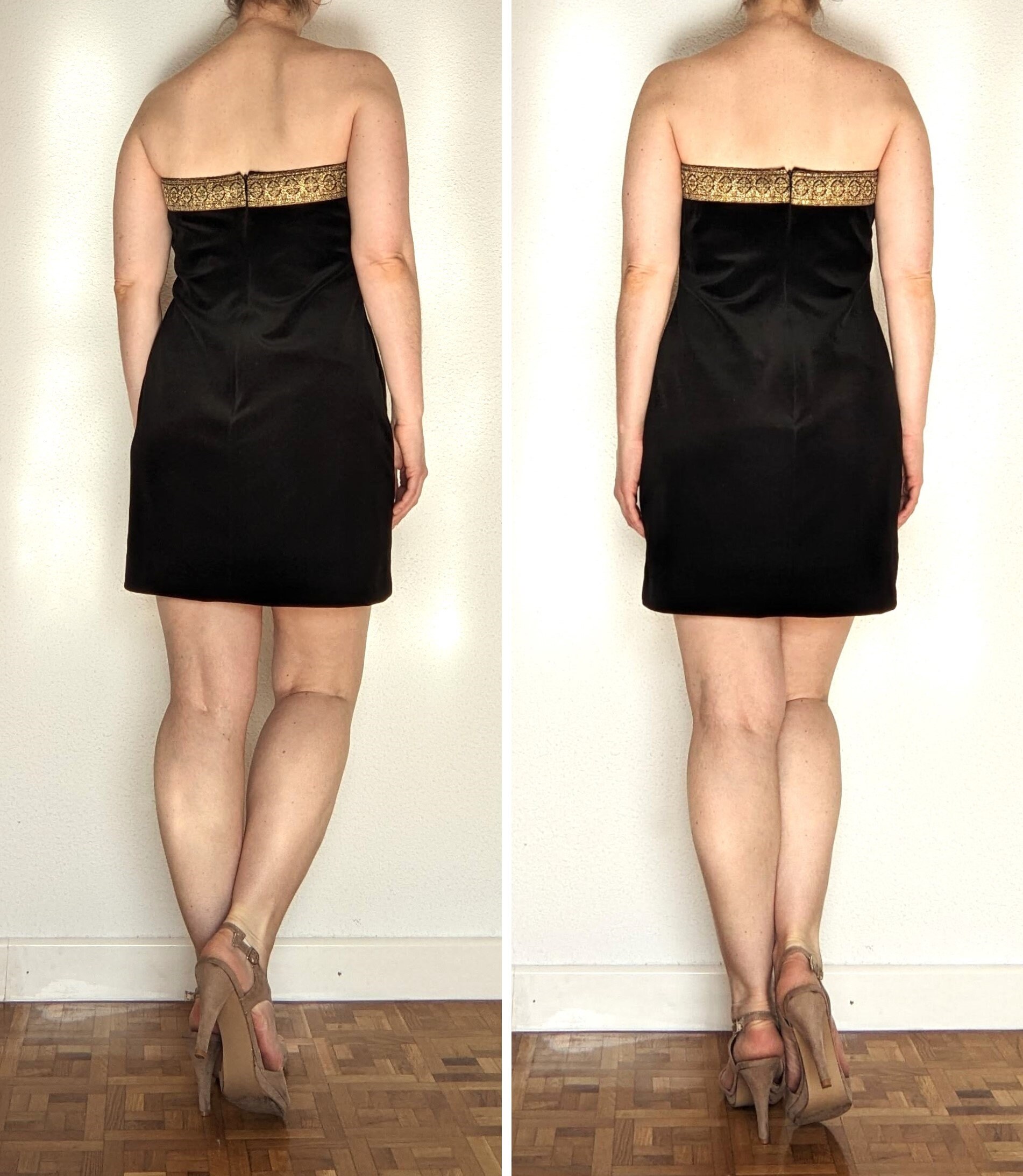 Vintage 80s Black Velvet Mini Dress W/ Gold Embroidered Trim ...