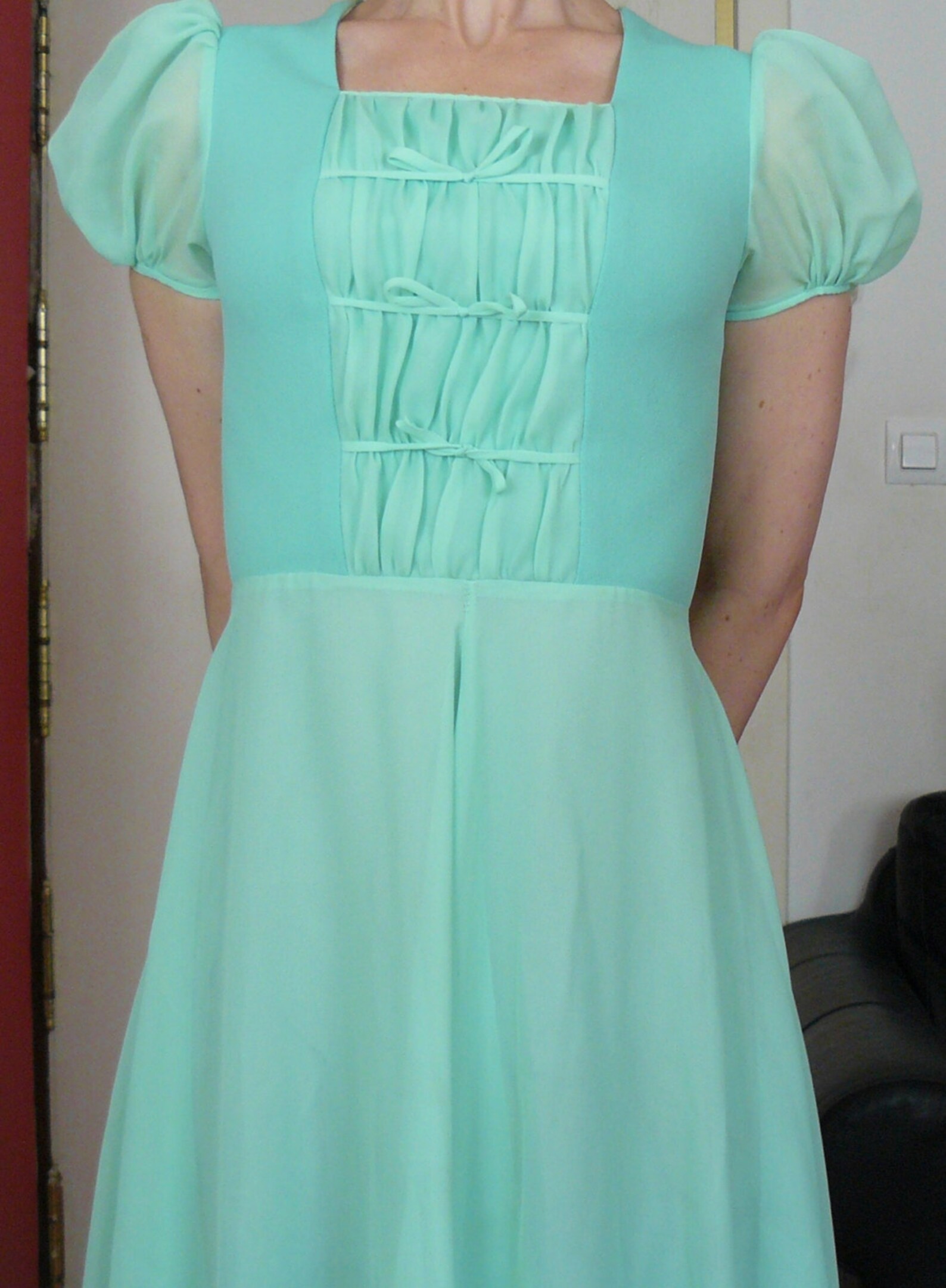 Vintage 70er Jahre blass Seafoam grün Chiffon Maxi-Kleid | Etsy