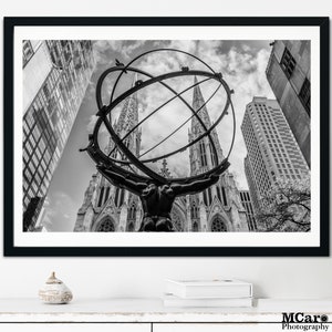 New York Print, Atlas Statue Print, St Patricks Cathedral, Rockefeller Center Photo, NYC Art, Manhattan Print, New York City Photograph, 05